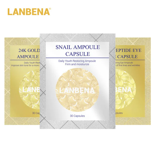 

LANBENA 24K gold peptide wrinkle facial ampoules Capsule face cream day skin whitening Sera Anti-Aging lifting firming 30 grain