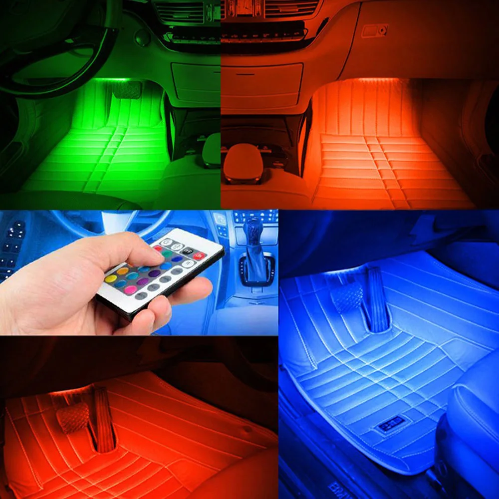 4X 36 LED Car Interior Atmosphere Light Music+Remote Control Color RGB Neon Lamp