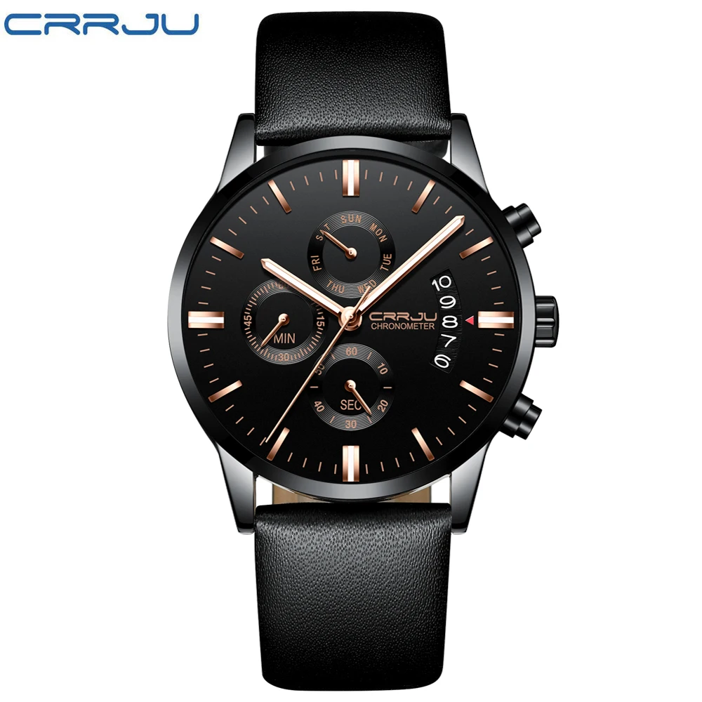 

CRRJU 2222 Men Quartz Watch Fashion Leather Watches Sports Waterproof Clock Relogio Masculino, 2 colors