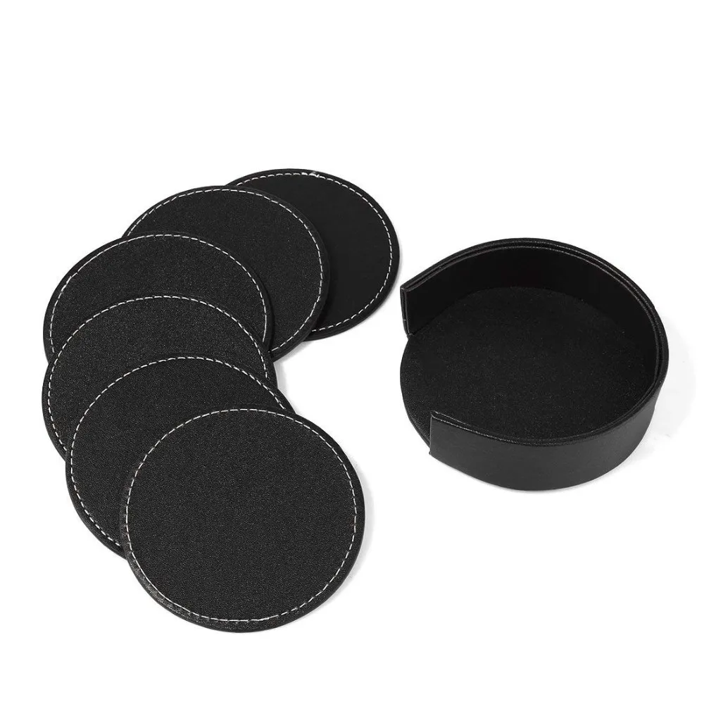 High Quality Round Shape Pu Leather Drink Coasters Set Of 6 Buy Leather Drink Coasters,Leather
