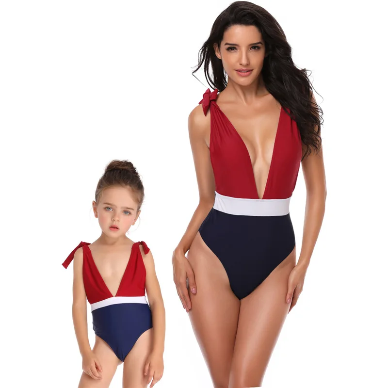 

Kids Bikini Parent-Child Swimwear One Piece Swimsuit Monokini Bathing Suit Wholesale, Red