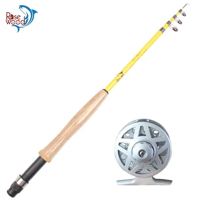 

Portable telescopic fly fishing rod set 6'6 1.98m fiberglass fly rod 3/4 Main Line metal reel 32pcs fishing lure with box