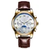Gold Dial Men Leather Strap Formal Watch With Sapphire Crystal Glass