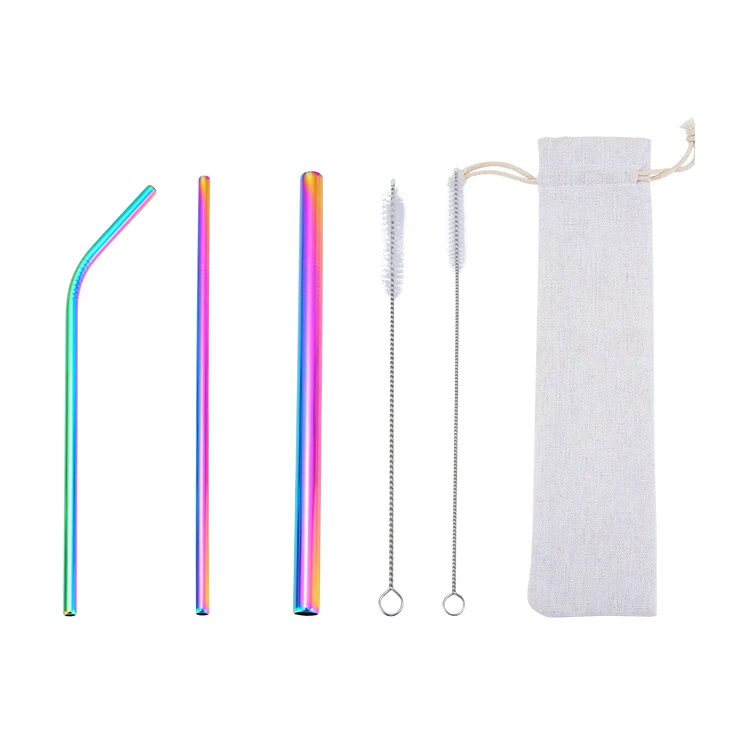 

Metal straw wholesale stainless steel drinking straw set, Silver/gold/rose gold/black/blue/rainbow/purple