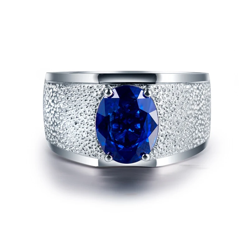 

wholesale classic engagement wedding ring 2.02ct blue sapphire natural gemstone ring men 18k white gold fine jewelry