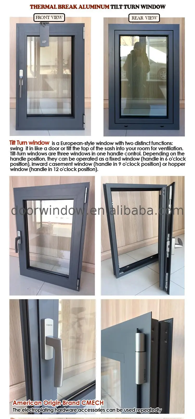 Aluminium casement windows and doors with in swing panes as certificates window sub frame top head