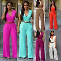 

Jumpsuit Long Pants Women Rompers Sleeveless XXL V-neck Solid Sexy Night Club Elegant Slim Jumpsuits Overalls