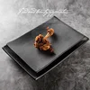 shop on line retail small order cheap price rectangle shape 8 inch matte black ceramic steak plate dishes
