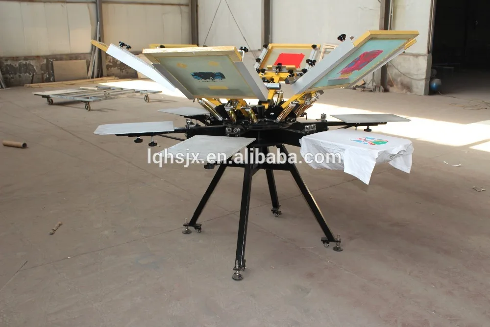 Hs660f 6 Color Six Station Manual Rotary Tshirt Screen Printing
