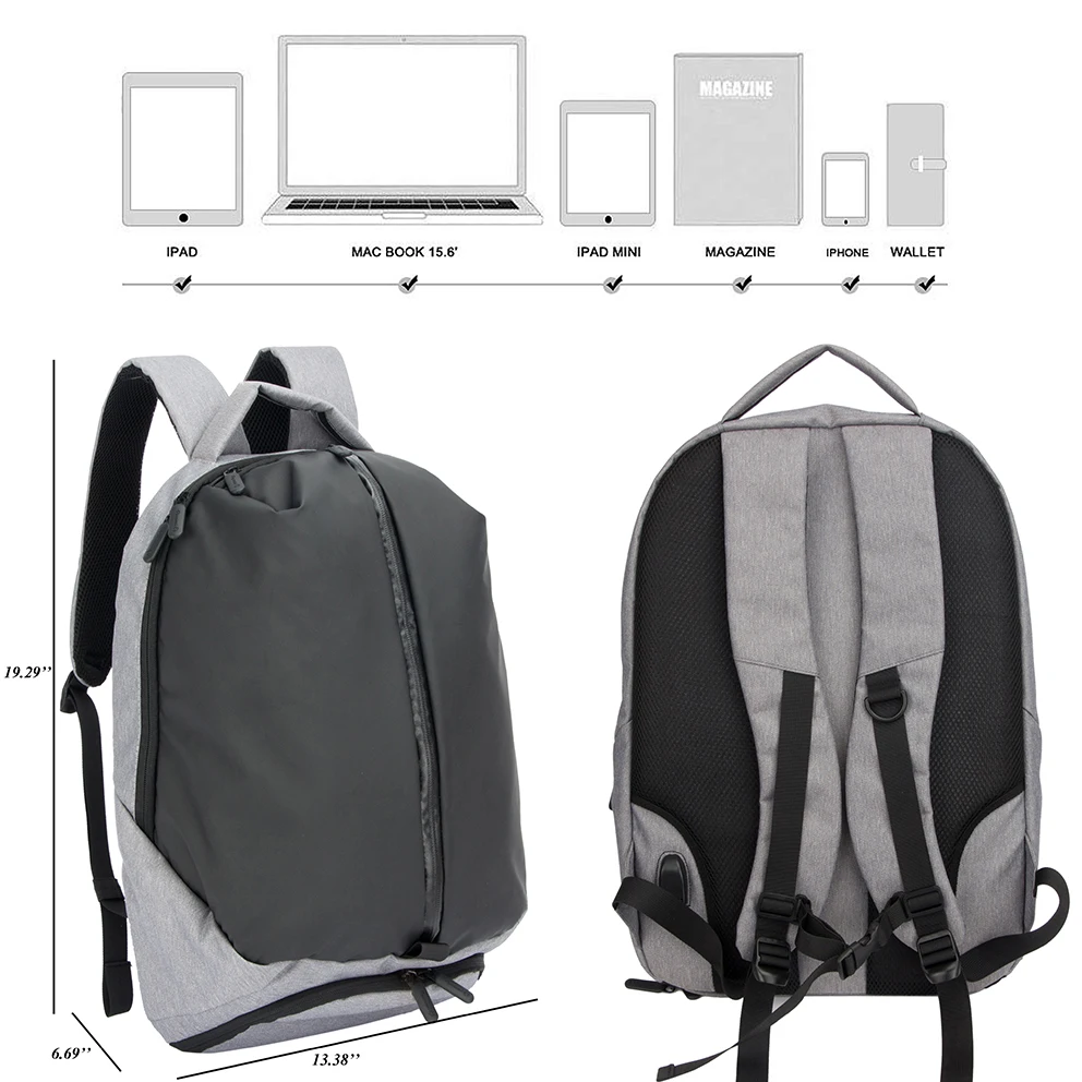 

Designer Casual Daily Backpack with USB Charging Port Outdoor Lightweight Gym Backpack with Bottom Shoe Compartment/