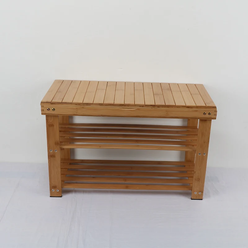 Bamboo Wood Shoe Bench 2 Tiers Entryway Shoe Cabinet Storage Rack