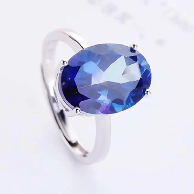 

Latest Design Couple Rings 925 Silver oval facetted cut natural tanzanite Blue topaz Jewelry Made In China