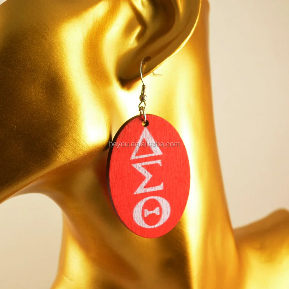 

Oval Red Delta Sigma Theta Wooden Earrings, As picture