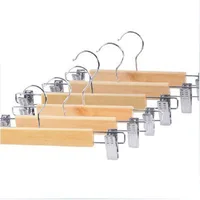 

Nice quality Non-slip steel grip clips Wooden Hangers with Cushioned clamps for hanging pants skirt