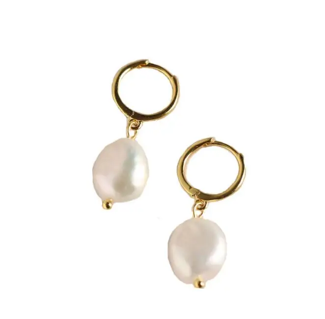 

5g 18K Gold Plate S925 Silver Baroque Freshwater Pearl Drop Earrings, Gold,white gold