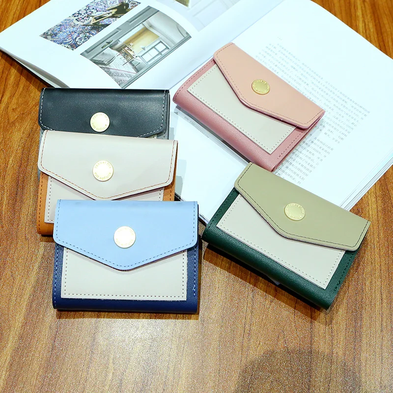 

2021 fashion trend folding hasp envelopes short mini small coin wallet, 4 colors