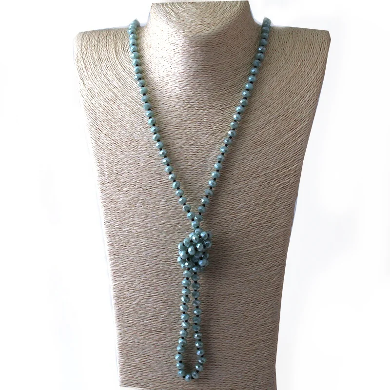 

Different Color knotted Women necklace 145-150cm long wrap necklace 8mm Crystal Glass beads Necklace