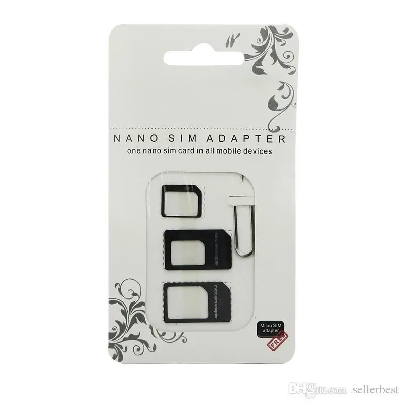 

4 in 1 Nano SIM Adapter Micro SIM Adapter Nano to Micro Adapter Kit For iPhone 4/5 for iPad for HTC One X for Sumsung Galaxy S3