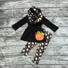 girls Winter outfits 3 pieces with scarf sets Halloween clothing children pumpkin outfits black top with pant clothes