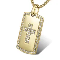

High Quality Men Stainless Steel 14K Plating Gold Chain Necklace Cz Cross Piece Hip Hop Pendant