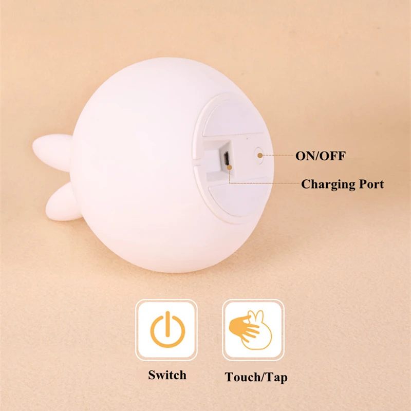 Zogifts Rechargeable 7 Colors Rabbit Usb Children Animal Light Silicone Soft Cartoon Baby Nursery Lamp Led Night