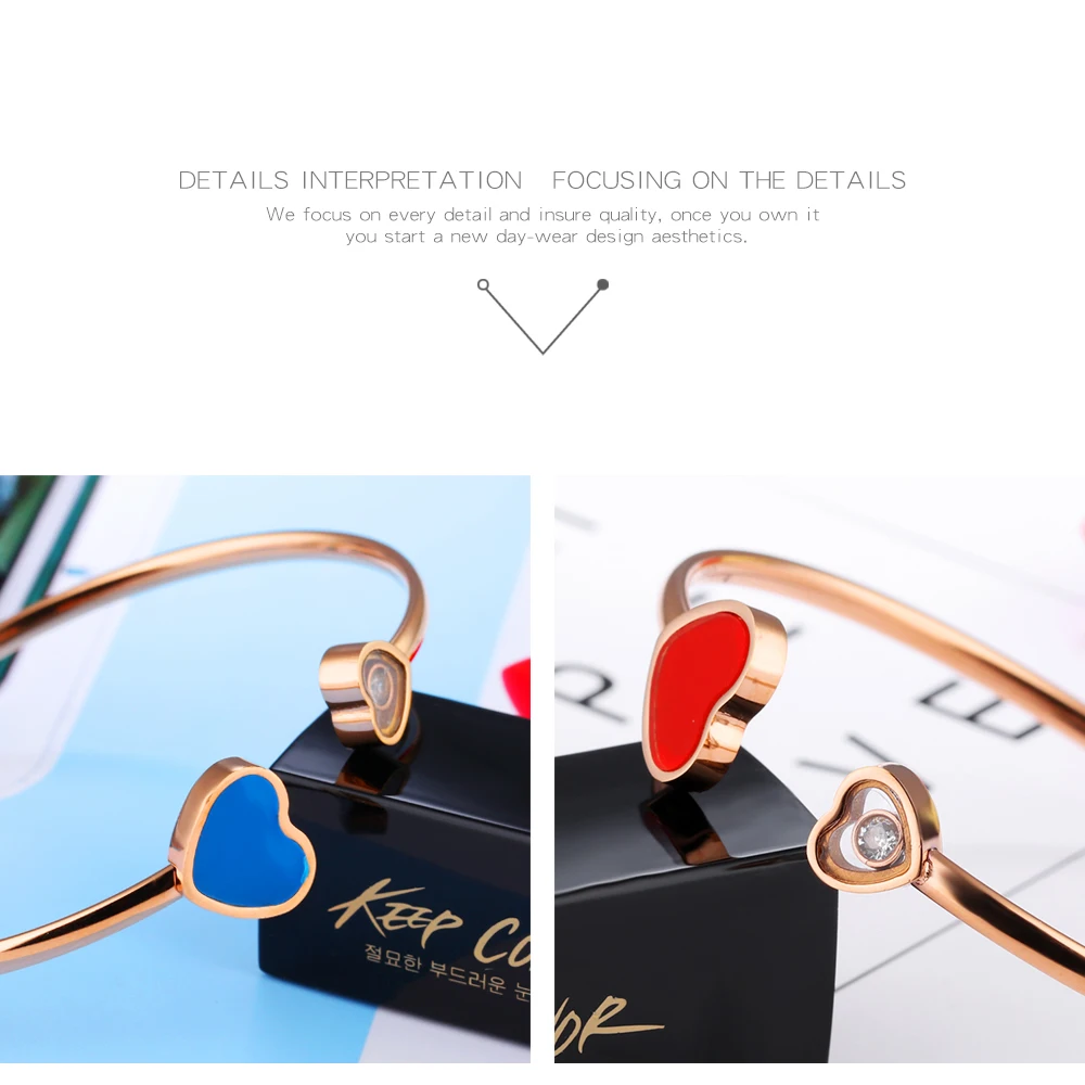 Wholesale Women Jewelry Stainless Steel Cuff Heart Enamel Bracelet