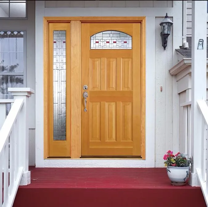 American Style Fir Wood Main Entrance Door Design With Sidelight