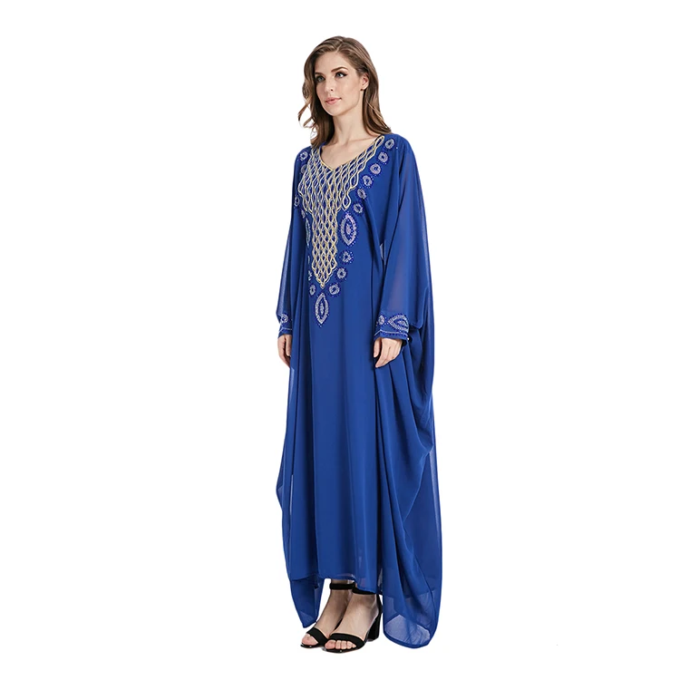 

Blue women blue maxi dress muslim cardigan