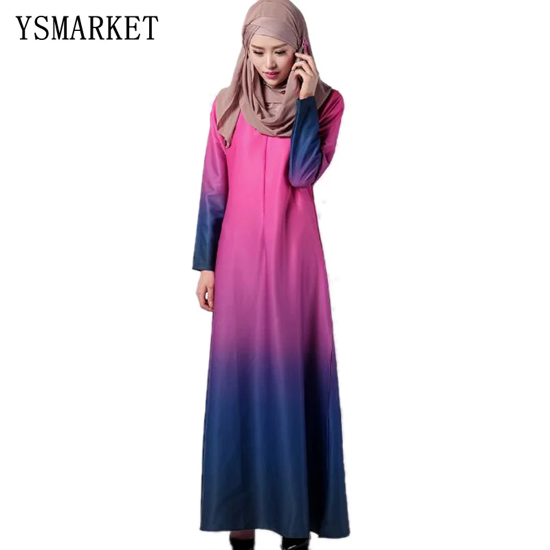 

wholesale new design colorful pakistani muslim dress rainbow gradient color islamic clothing lively cotton abaya kaftan, N/a