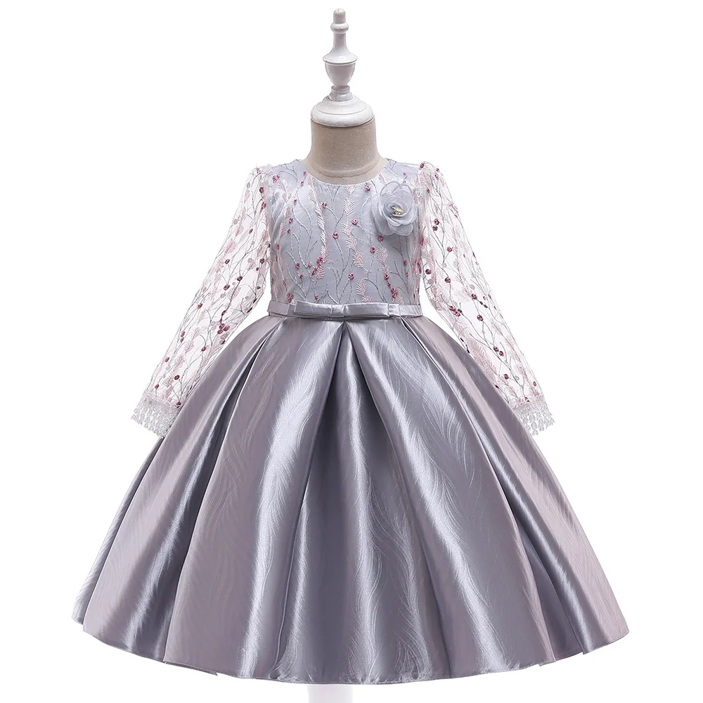 

Child Baby Dress Model Young Girls Summer Frock Design Long Sleeves Lace Kids Flower Girl Dresses For Wedding L5109, As picture