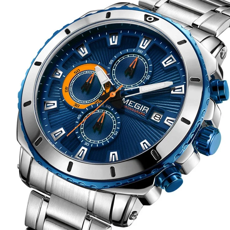 

2019 Megir 2075 Men Hot Sell New Fashion Megir Mens Watches Stainless Steel Customs Quartz Date Wristwatches Relojes Hombre, 3-color