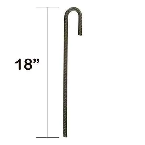 4 Pack Heavy Duty J Hook Steel Rebar Ground Stake 18in