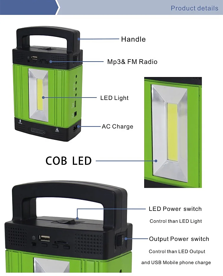 Mini Led Solar Light Kit System 3w Solar Panel Battery Box With Fm