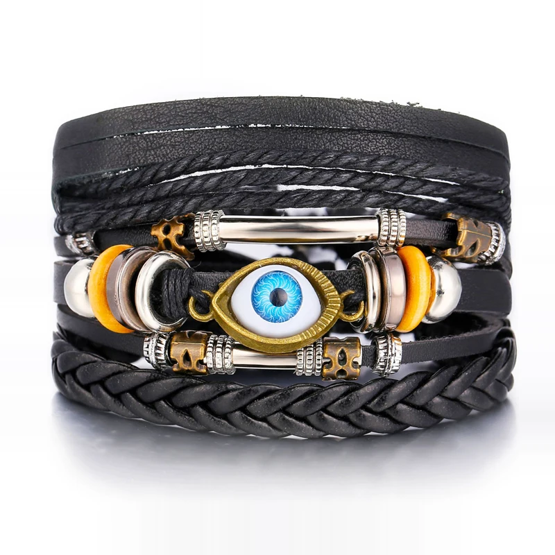

Popular Products In USA 3pcs/set Punk Black Multilayer Woven Leather Bracelet