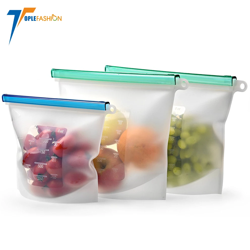 

China heat resistant reusable silicone zipper food bag with ziplock, Customized color