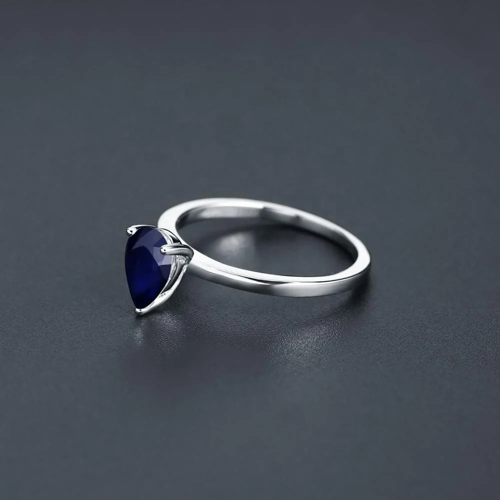 wholesale 遵守天然蓝色蓝宝石水滴宝石结婚戒指女性时尚承诺925纯银