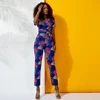 2019 new arrival floral print women slim jumpsuit Office lady charmly African wax print jumpsuit with long pants