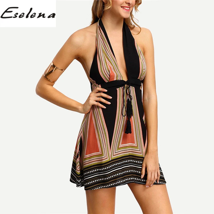 

fashion newest design Women Deep V Strap Halter Skirt Sexy colorful dress summer beach party dress