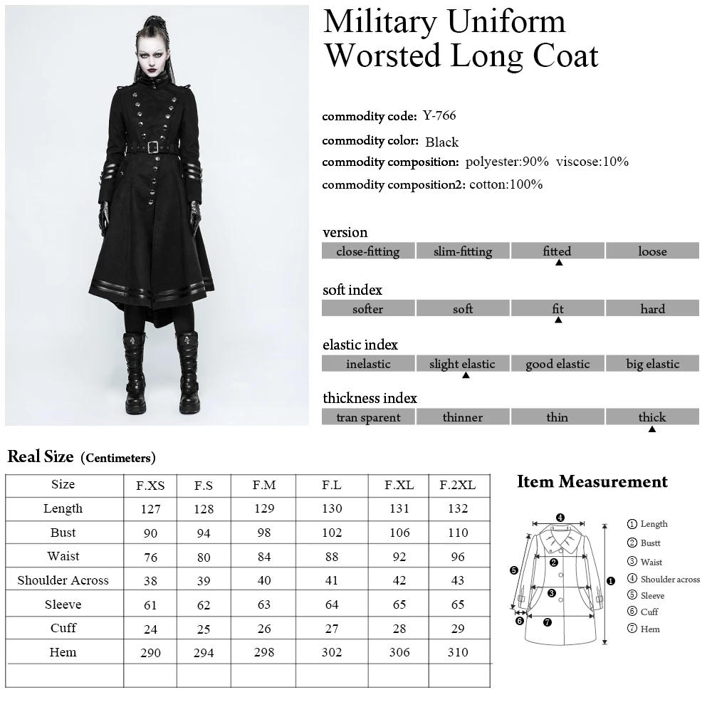 Y-766 fashion black winter military wool ladies long dress coats