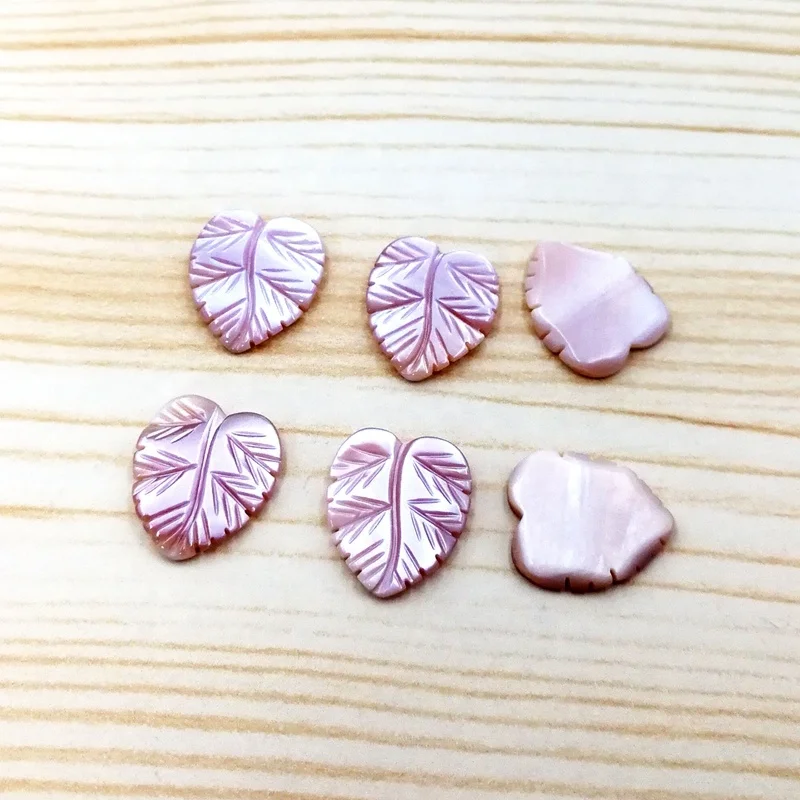 

Natural hot sale pink flower leaf shape carved mother of pearl engraved good quality loose gemstone shell jewelry, Light pink