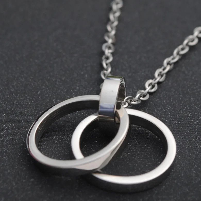

Fashion new men's cool titanium steel double circle pendant necklace party ball accessories jewelry