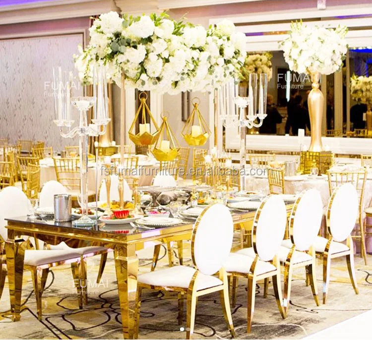 Dubai Banquet Furniture Mirror Top Stainless Steel Tables And Chairs