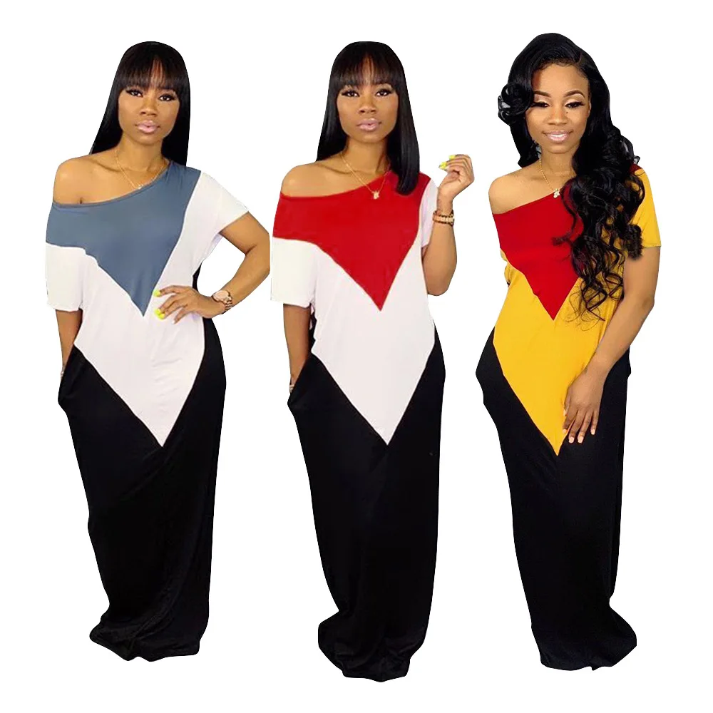 

MTS930 Summer women ladies fashion casual and loose color matching maxi dresses