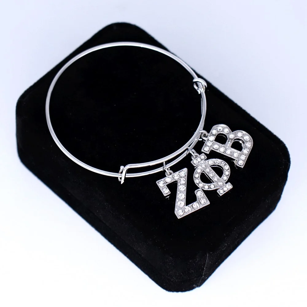 

Metal Inliad University Society Greek Letter Zeta Phi Beta Charm Bangles Bracelets Sorority ZPB Symbol Jewelry