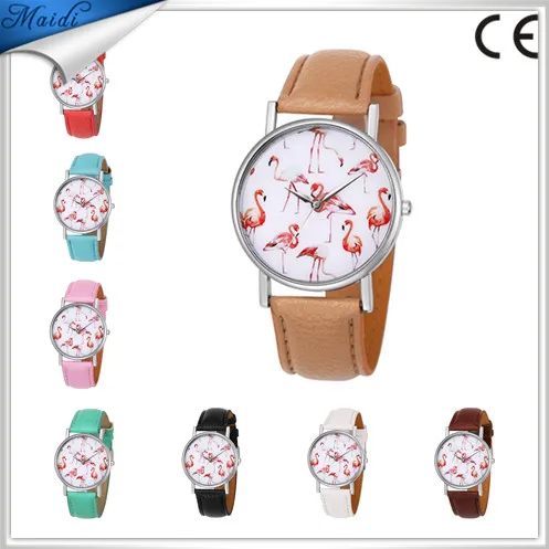 

Free Shipping flamingo Fashion Quartz Leather Wristwatches Women Casual Watches LW069, 13 different colors as picture