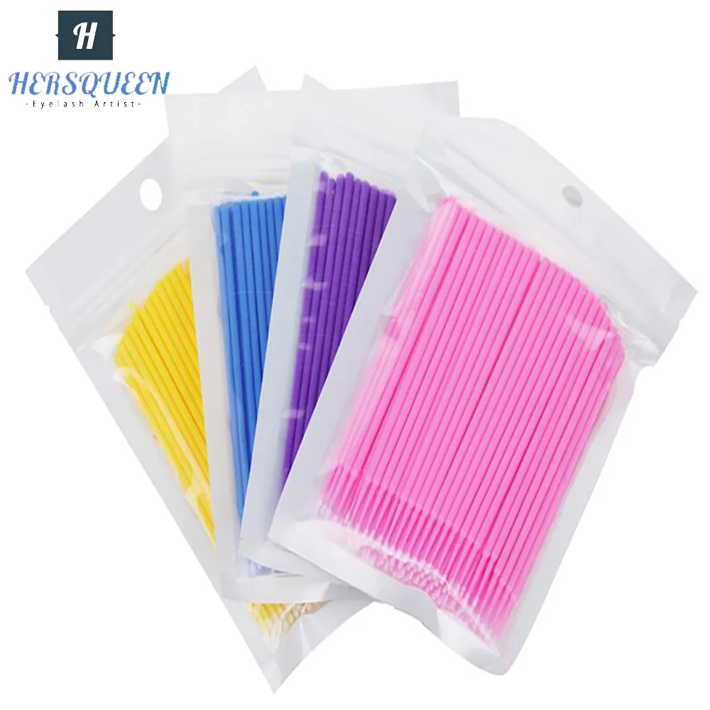 

100pc Disposable Micro Eyelash Brush Makeup Brushes Individual Lashes Removing Tool Micro Eyebrush Lash Extension Salon Supplier, Green, yellow, blue, pink, white