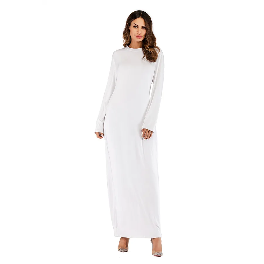 

Spring Muslim Women Cotton Dresses Loose Casual muslim women white dresses Prayer Dress Arab Thobe