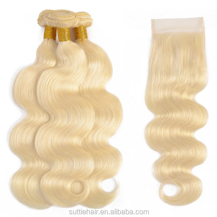 

wholesale 613 virgin hair vendors brazilian human hair weave bundles 613 blonde hair with closure body wave bundles, Color #613