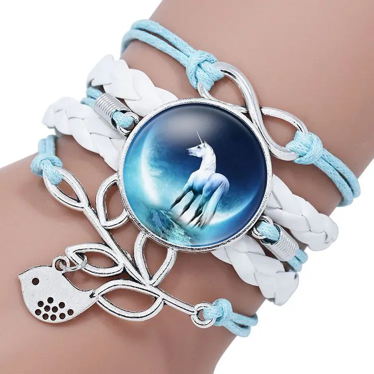 

Cute cartoon woven bracelet wholesale love infinity multilayer combination leather unicorn charm bracelets for Unisex, As picture