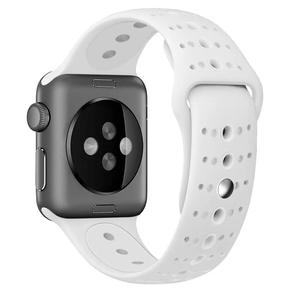 

High Quality Silicone White Watch Band For Apple Watch Series 5 4 3 2 1 Orignal Replacement 38mm 40mm 42mm 44mm Watchbands, White as picture show